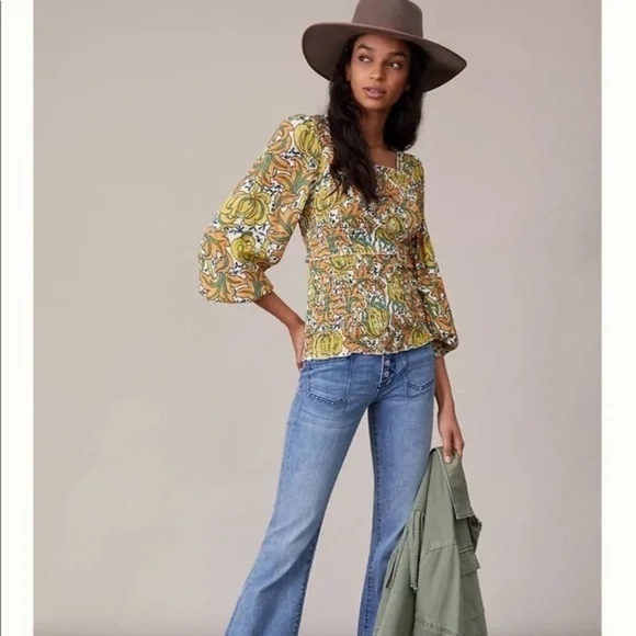 Anthropologie • Rayna Relaxed Smocked‎ Blouse in Yellow & Orange, Size XS - Picture 14 of 14